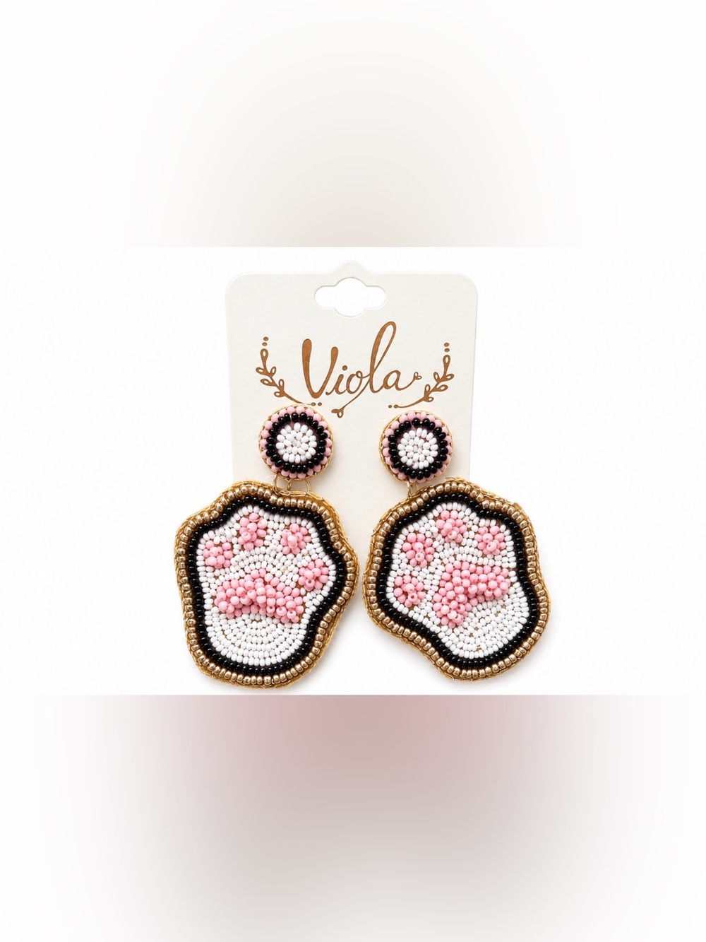 Viola Beaded Paw Print Statement Earrings | Dog Lover Pink Paw Jewelry | NWT